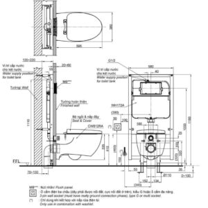 Alternative view of Bồn cầu treo tường nắp rửa điện tử Toto CW812REA/WH172AT/TCF23460AAA/TCA465/MB174P#SS
