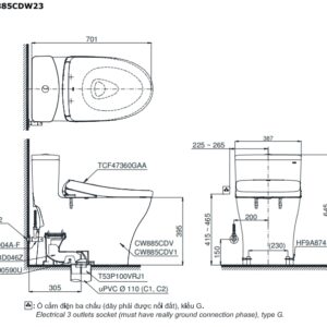 Alternative view of Bồn cầu 1 khối nắp rửa điện tử Washlet S7 Toto MS855CDW23