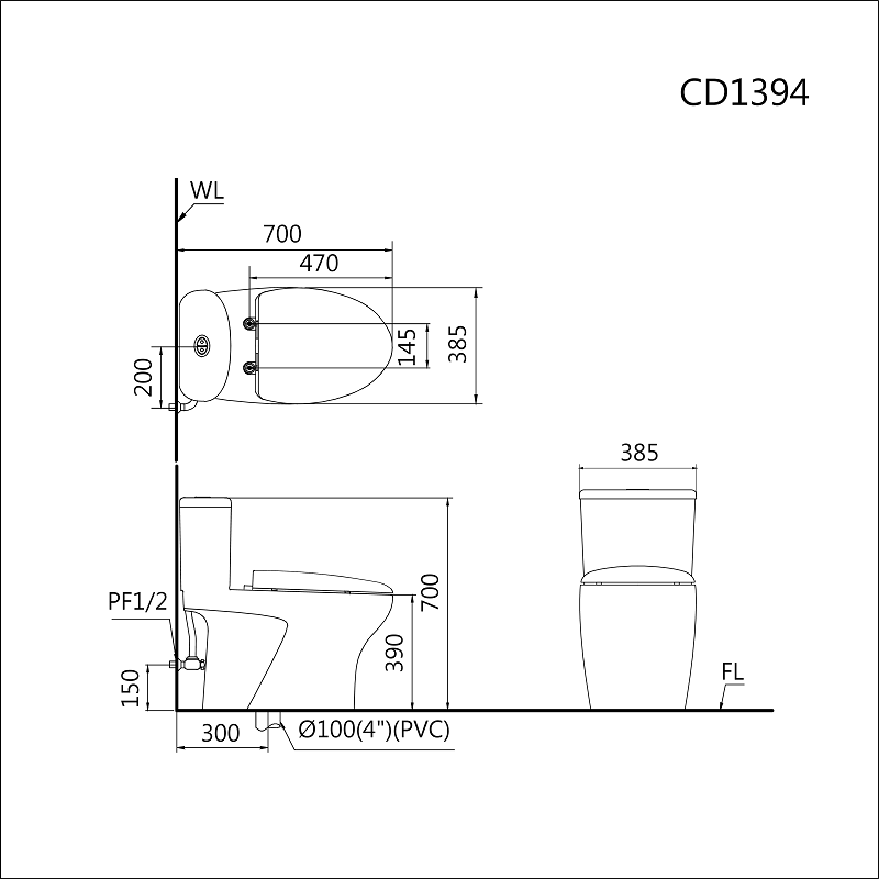Bồn cầu kết hợp nắp điện tử Caesar C1394F-TAF710H - Ảnh 2