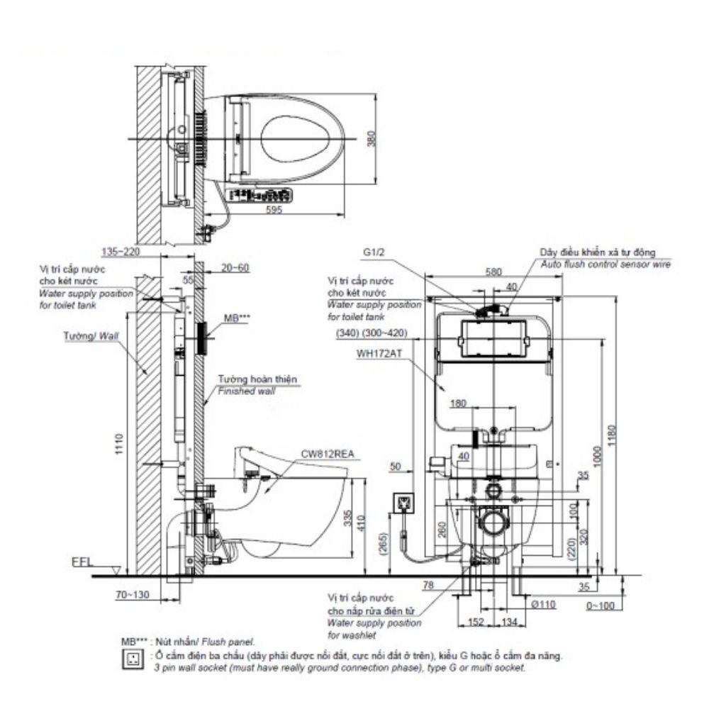 Bồn cầu treo tường nắp rửa điện tử Toto CW812REA#W TCF34461GAA#NW1 WH172AT TCA465 MB174P#SS - Ảnh 2