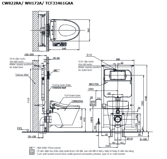 Bàn cầu treo tường nắp rửa điện tử TOTO CW822RA-TCF33461GAA-WH172A-MB174P#SS - Ảnh 2