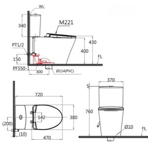 Alternative view of Bồn cầu 2 khối nắp điện tử Caesar CD1342-TAF512H