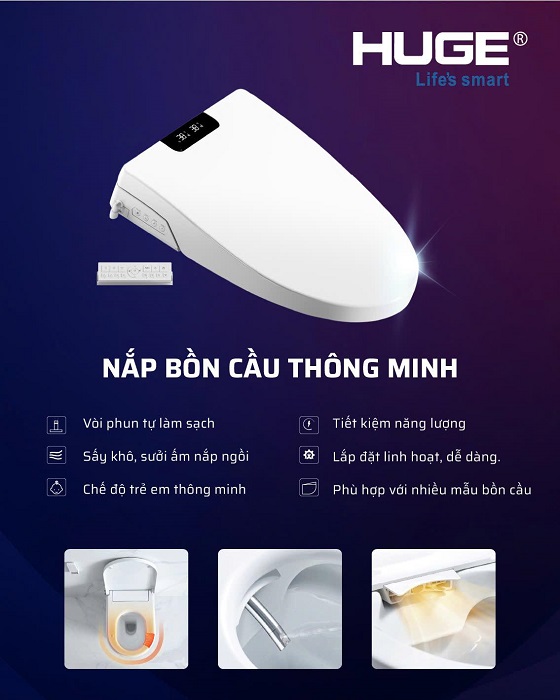 Nắp bồn cầu điện tử thông minh HUGE H-WS001N - Ảnh 2