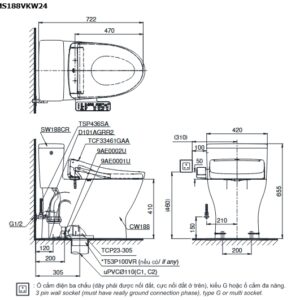 Alternative view of Bồn cầu 1 khối kết hợp nắp rửa điện tử WASHLET dòng S2 TOTO MS188VKW24-T53P100VR