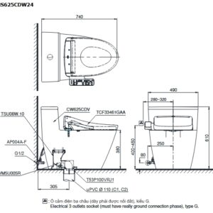 Alternative view of Bàn cầu 1 khối kèm nắp rửa điện tử WASHLET dòng S2 TOTO MS625CDW24