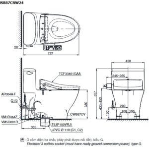 Alternative view of Bàn cầu 1 khối kèm nắp rửa điện tử WASHLET dòng S2 TOTO MS887CRW24