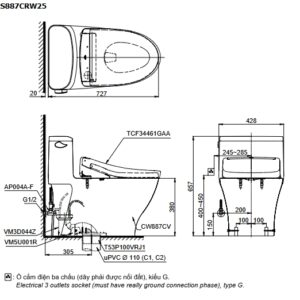 Alternative view of Bàn cầu 1 khối kèm nắp rửa điện tử WASHLET dòng S5 TOTO MS887CRW25