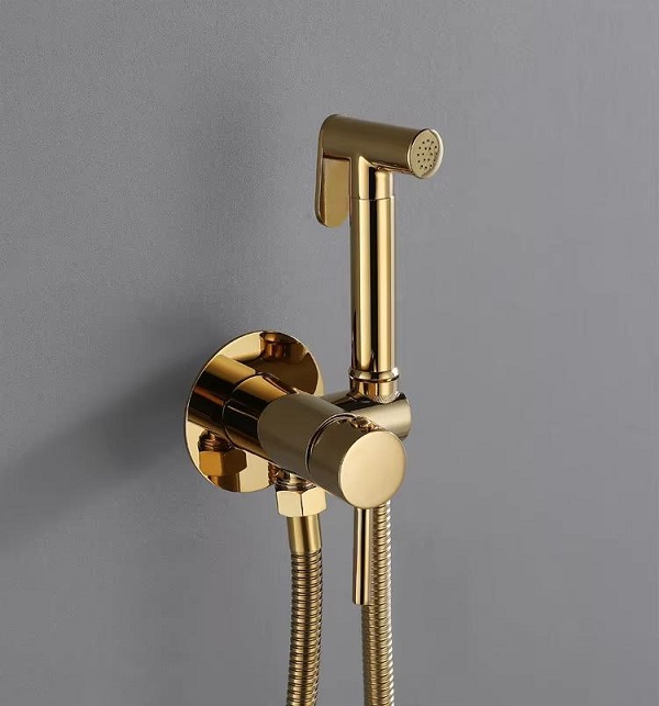 Vòi xịt vệ sinh nóng lạnh âm tường màu vàng bóng Miken F-7505G - Ảnh 2