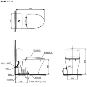 Alternative view of Bồn cầu 1 khối nắp êm TOTO MS857DT10