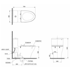 Alternative view of Bồn cầu 1 khối TOTO MS857DT8 nắp êm TC600VS