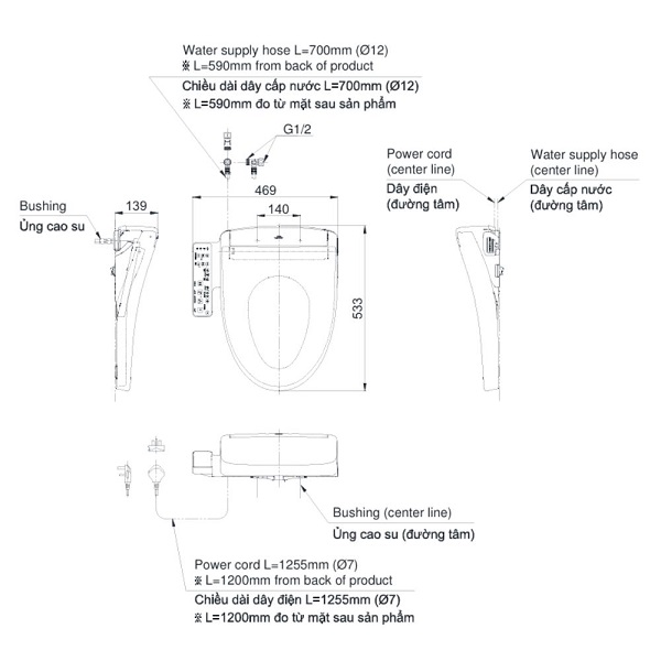 Nắp rửa điện tử WASHLET dòng S2 TOTO TCF33461GAA - Ảnh 2