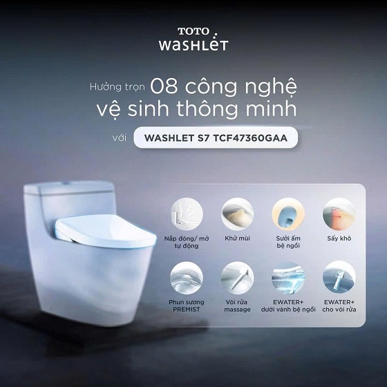 Bồn cầu 1 khối nắp rửa điện tử Washlet S7 Toto MS855CDW23 - Ảnh 3