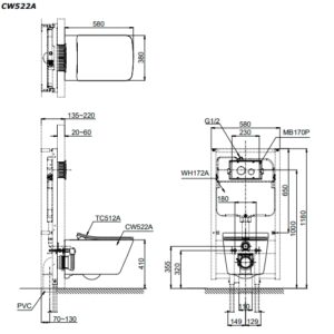 Alternative view of Bồn cầu treo tường Toto CW522A-WH172A-TC512A-MB171M#SS