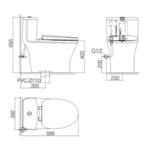 Alternative view of Bồn cầu 1 khối Viglacera V803