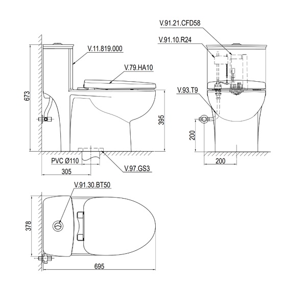 Bồn cầu 1 khối Viglacera V819 - Ảnh 2
