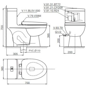 Alternative view of Bồn cầu 1 khối Viglacera V825