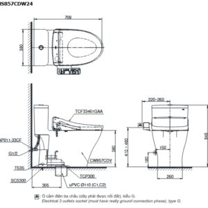 Alternative view of Bàn cầu 1 khối kèm nắp rửa điện tử WASHLET S2 TOTO MS857CDW24