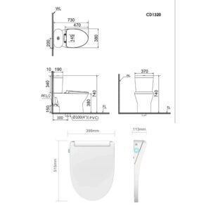 Alternative view of Bồn cầu nắp điện tử Caesar CD1320-TAF512H