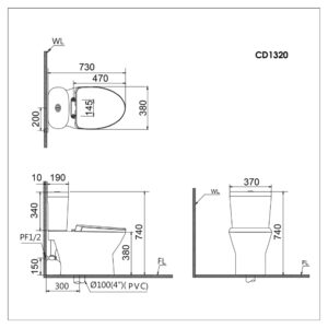 Alternative view of Bồn cầu 2 khối kết hợp nắp điện tử Caesar CD1320-TAF610H