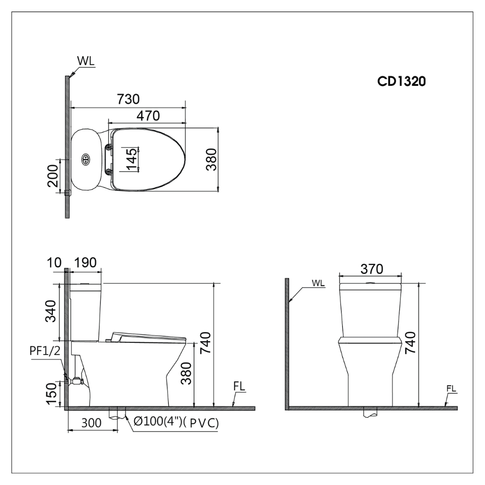 Bồn cầu 2 khối kết hợp nắp điện tử Caesar CD1320-TAF710H - Ảnh 2