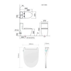 Alternative view of Bồn cầu nắp điện tử Caesar CD1340-TAF512H