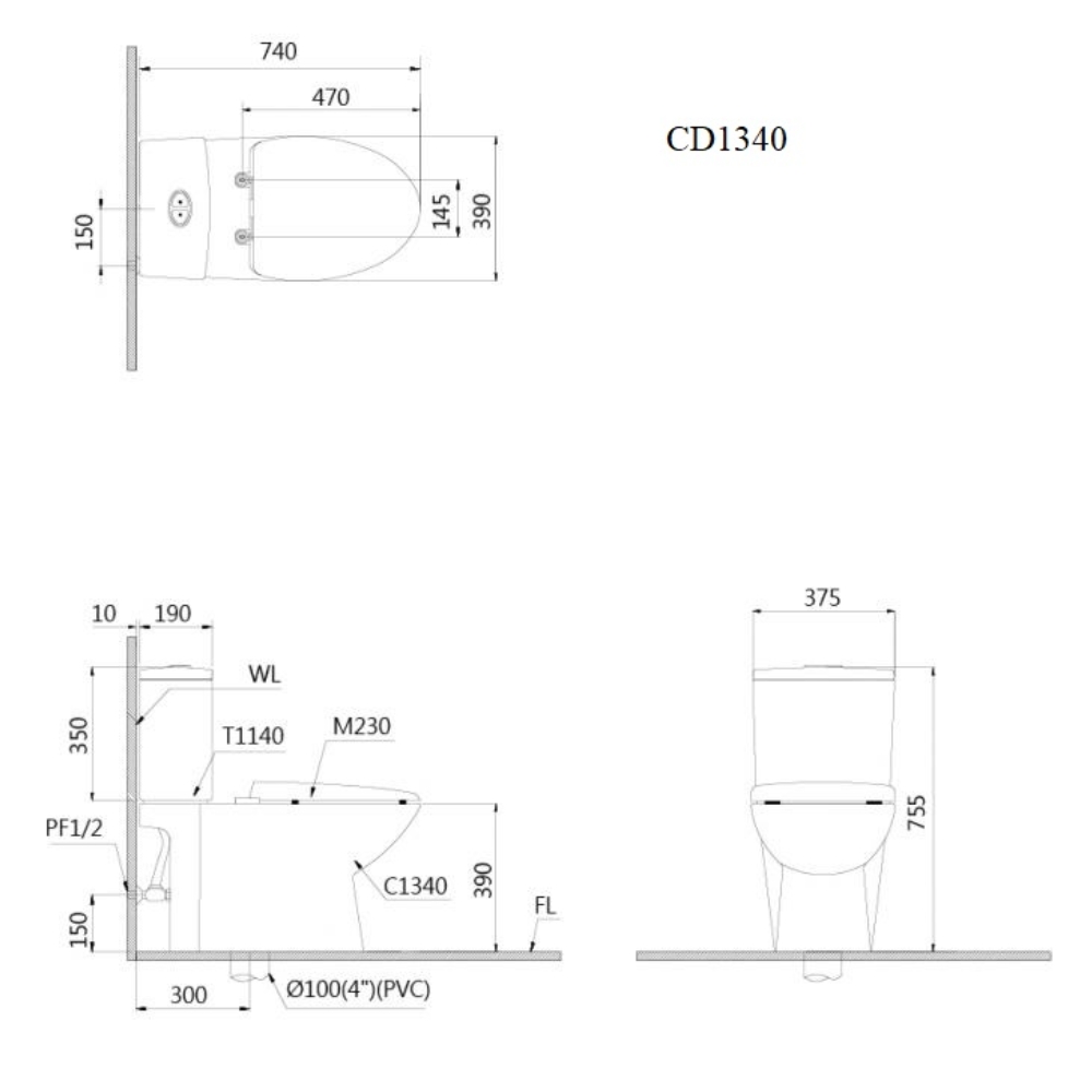 Bồn cầu 2 khối kết hợp nắp điện tử Caesar CD1340-TAF710H - Ảnh 2