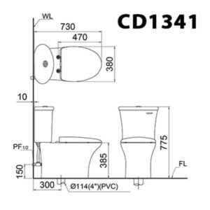 Alternative view of Bồn cầu 2 khối kết hợp nắp điện tử Caesar CD1341-TAF610H